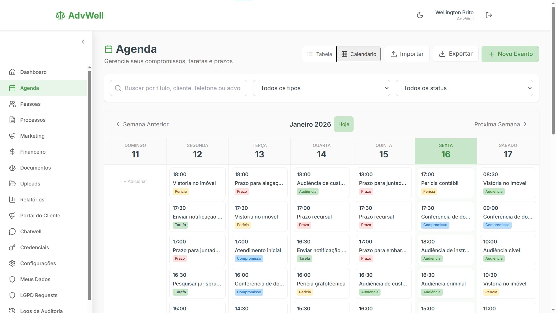 Agenda jurídica com alertas de prazos - programa para advogado