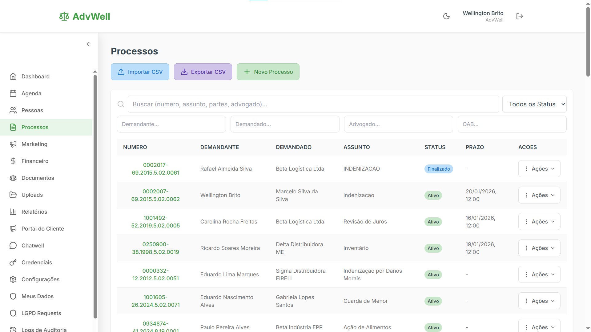 Gestão de processos judiciais - sistema para advogado com DataJud
